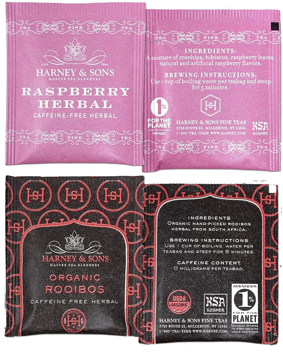 Harney & Sons Assorted Tea Bag Sampler 40 Count – Harney Decaf Tea Bags Variety Packs, Herbal Tea Bundle Caffeine Free Tea