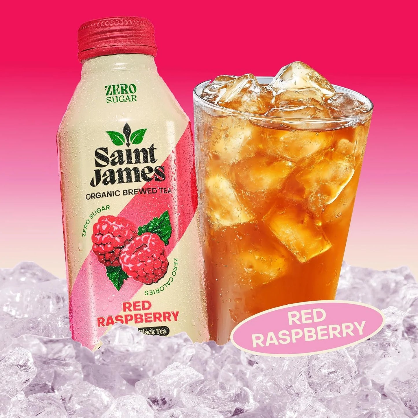 Saint James Iced Tea Organic Black Tea, Red Raspberry, 12 Pack