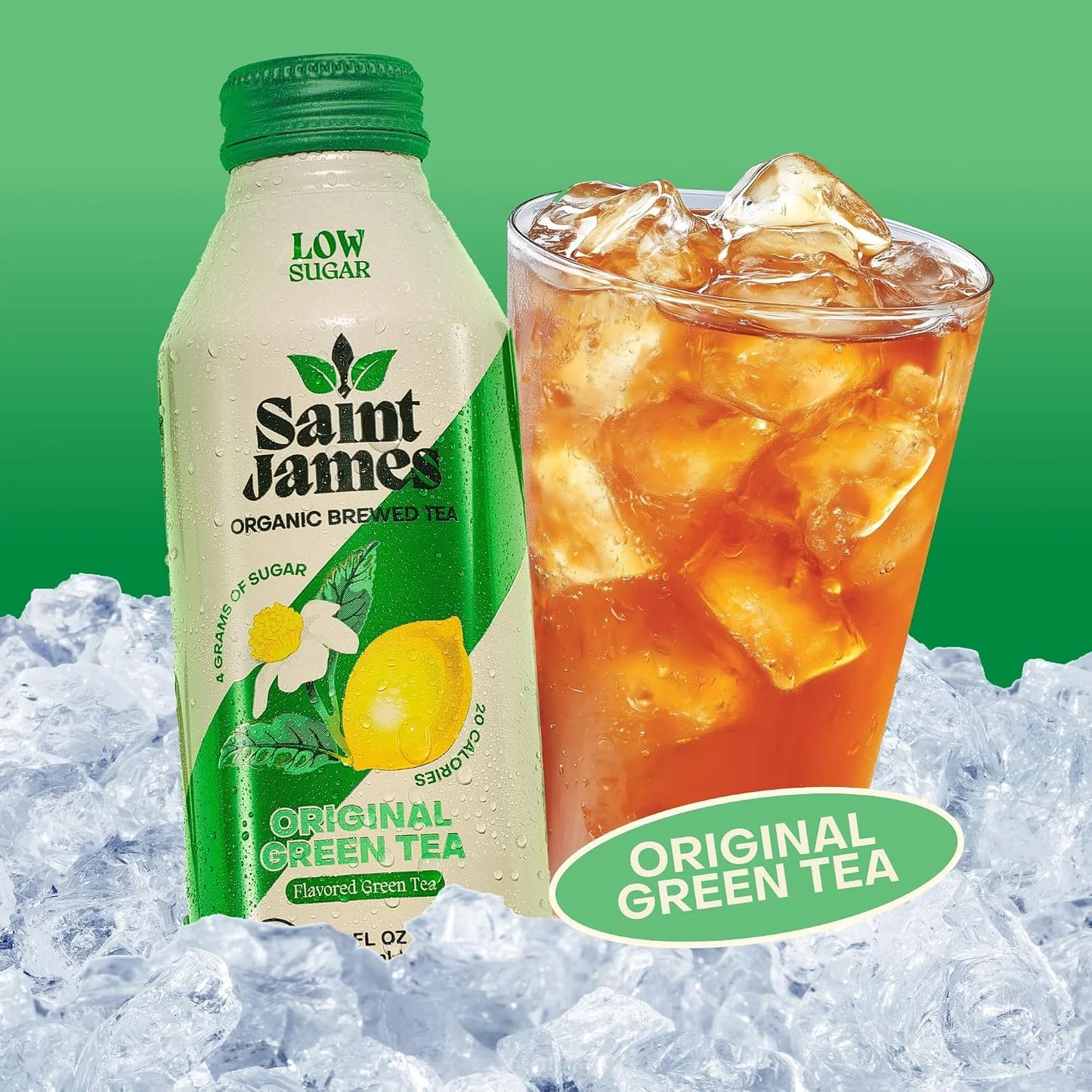 Saint James Iced Tea Organic Green Tea, Original Green Tea, 12 Pack