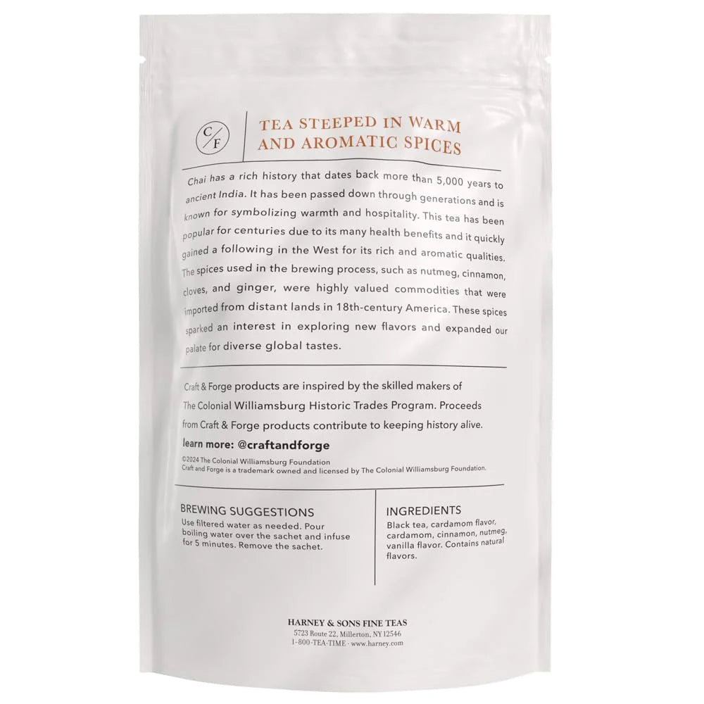 Colonial Williamsburg Craft & Forge Chai Tea, by Harney & Sons, 50ct sachet