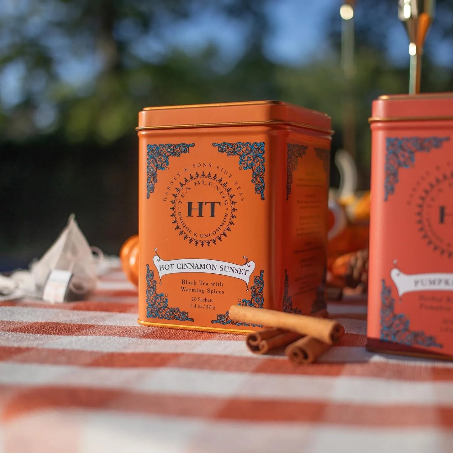 Harney & Sons Black Tea, 20 Sachets, Pack of 4 | Hot Cinnamon Sunset | Caffeinated | Orange and Cloves | Tin Packaging