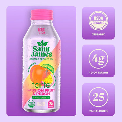 Saint James x Tarte Passion Fruit & Peach Organic Green Tea, 16 Oz, 12 Pack