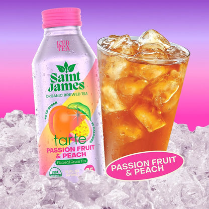 Saint James x Tarte Passion Fruit & Peach Organic Green Tea, 16 Oz, 12 Pack