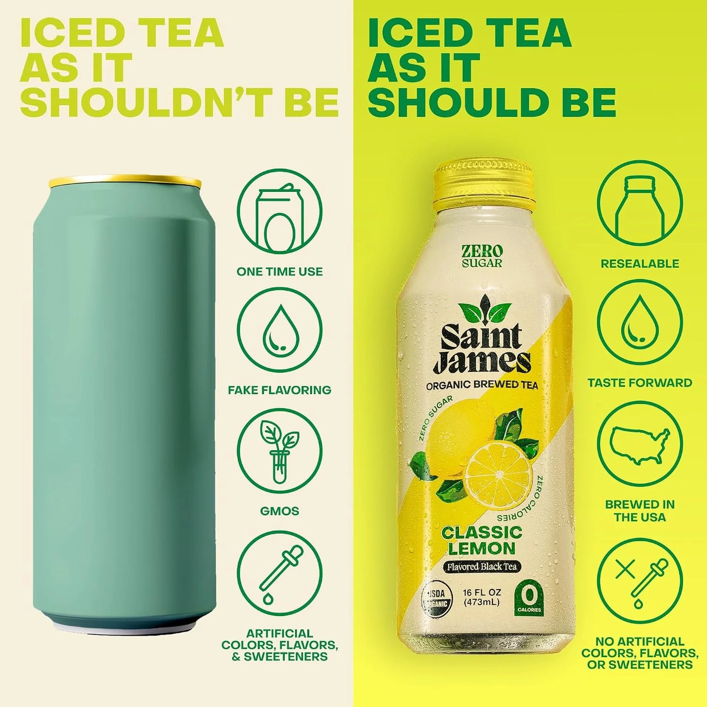 Saint James Iced Tea Organic Black Tea, Classic Lemon, 12 Pack