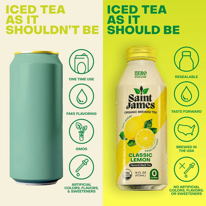 Saint James Iced Tea Organic Black Tea, Classic Lemon, 12 Pack