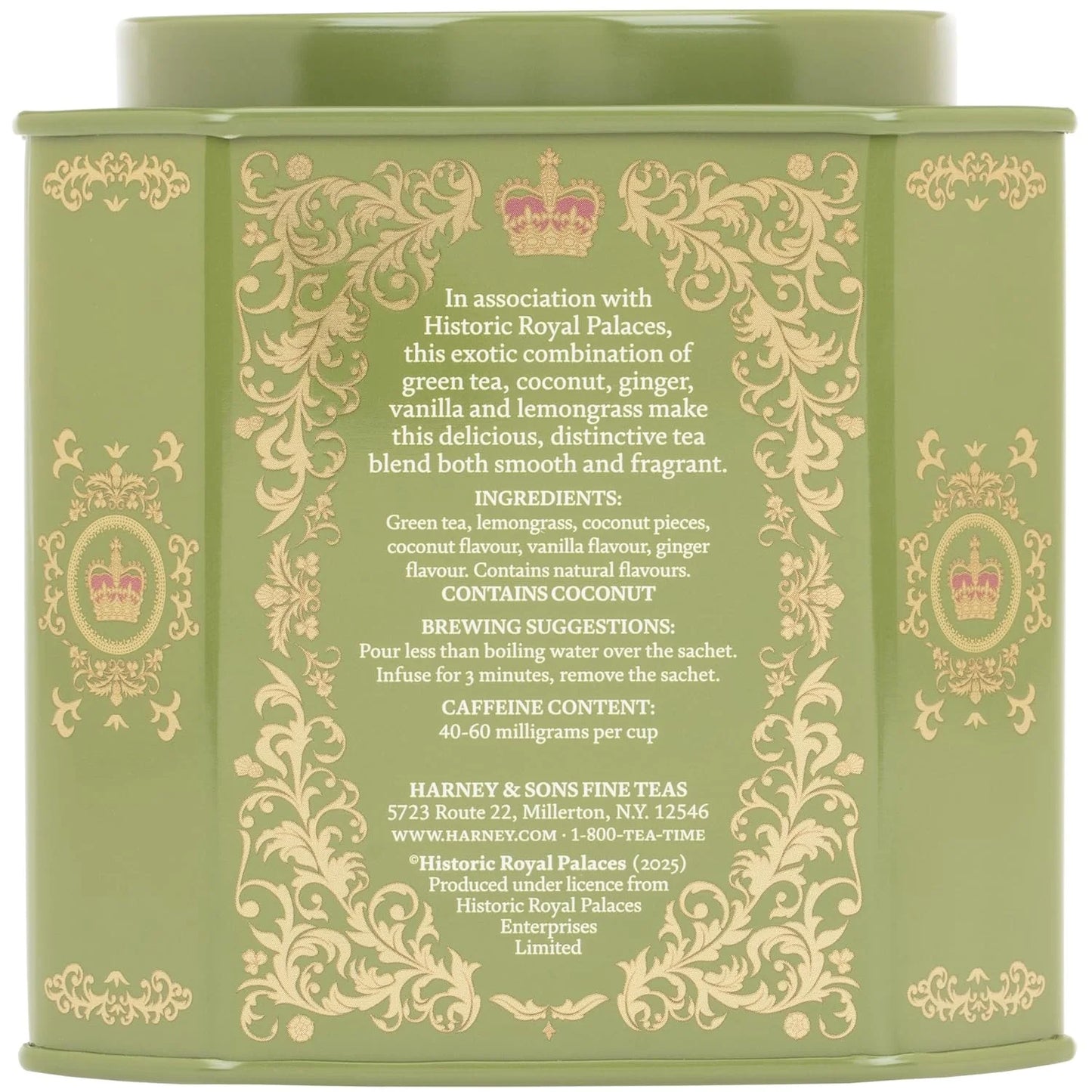 Harney & Sons Green Tea with Coconut, 30 Sachets in Tin