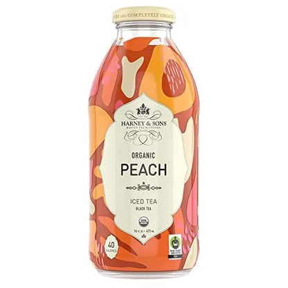 Harney & Sons Peach Black Iced Tea, 12 Glass Bottles, 16 fl oz