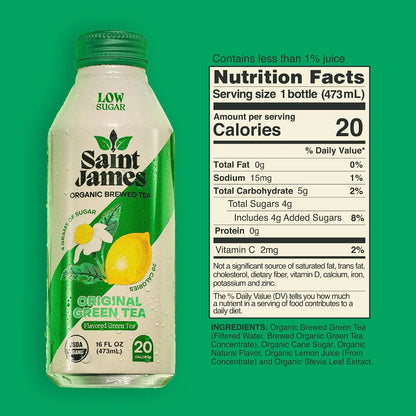 Saint James Iced Tea Organic Green Tea, Original Green Tea, 12 Pack