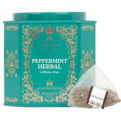 Harney & Sons Peppermint Herbal Tea in Sachets, Caffeine-Free Herbal, 30 Sachets