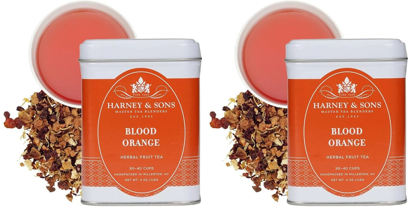 Harney & Sons Blood Orange Fruit Tea| 4 oz Loose Leaf Herbal Tea w Apple Pieces and Raspberry,(Pack of 2)