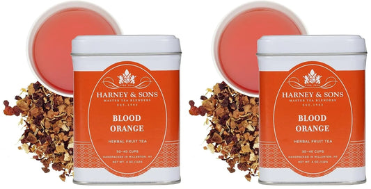 Harney & Sons Blood Orange Fruit Tea| 4 oz Loose Leaf Herbal Tea w Apple Pieces and Raspberry,(Pack of 2)