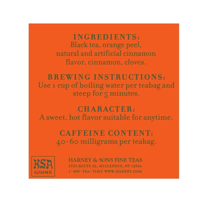 Harney & Sons Hot Cinnamon Spice Black Tea Bags, 50 Count