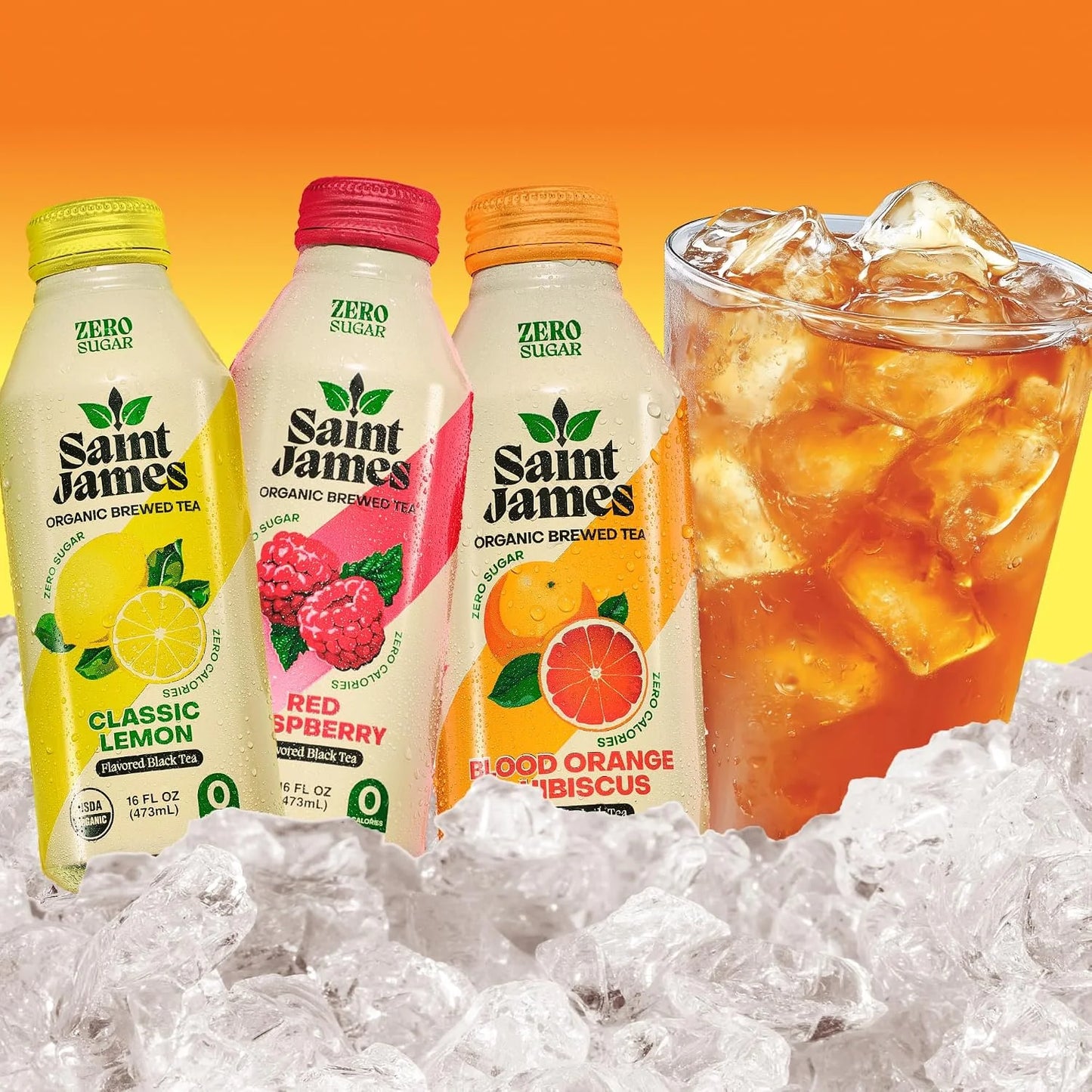 Saint James Iced Tea Organic Black Tea, Variety Flavors, 12 Pack (16 fl oz)