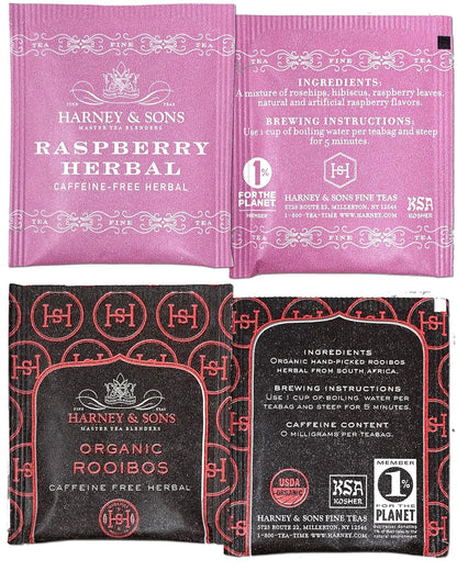 Harney & Sons Assorted Tea Bag Sampler 40 Count – Harney Decaf Tea Bags Variety Packs, Herbal Tea Bundle Caffeine Free Tea