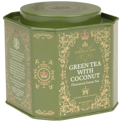 Harney & Sons Green Tea with Coconut, 30 Sachets in Tin