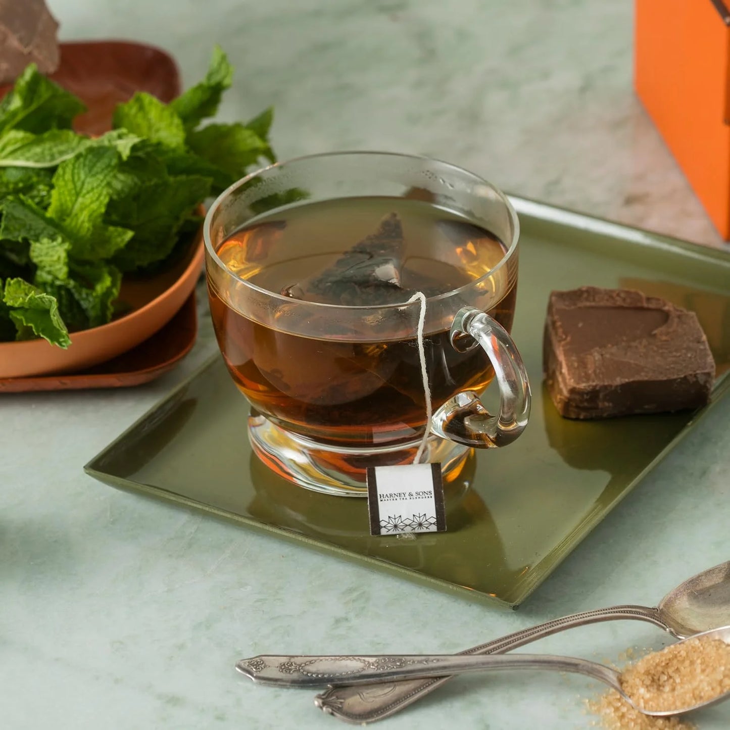 Harney and Sons Chocolate Mint, Flavored Black Tea - 20 Sachets per Tin