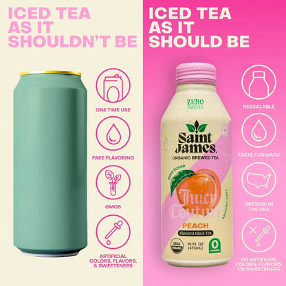 Saint James x Juicy Couture Juicy Peach Organic Black Tea, 16 Oz, 12 Pack