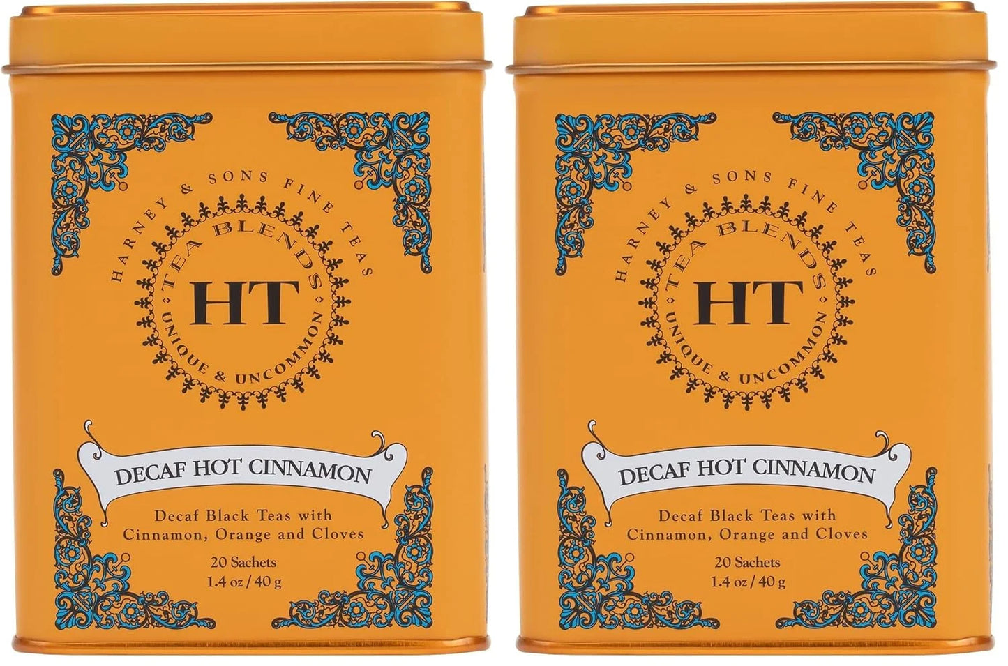 Harney & Sons Decaf Hot Cinnamon Tea, Tea Sachets | 20 Sachets | 1.4 oz | Pack of 2