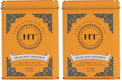 Harney & Sons Decaf Hot Cinnamon Tea, Tea Sachets | 20 Sachets | 1.4 oz | Pack of 2