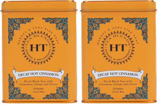 Harney & Sons Decaf Hot Cinnamon Tea, Tea Sachets | 20 Sachets | 1.4 oz | Pack of 2