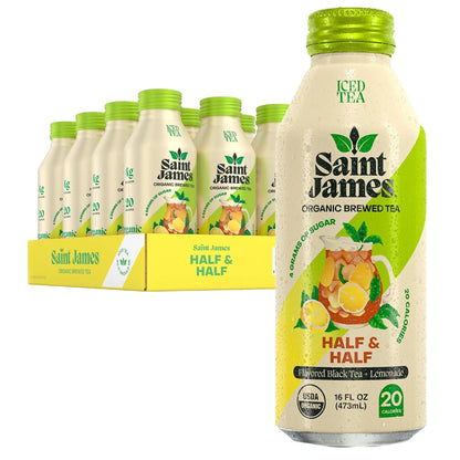 Saint James Iced Tea Organic Black Tea & Lemonade, Half & Half, 12 Pack