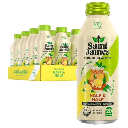 Saint James Iced Tea Organic Black Tea & Lemonade, Half & Half, 12 Pack