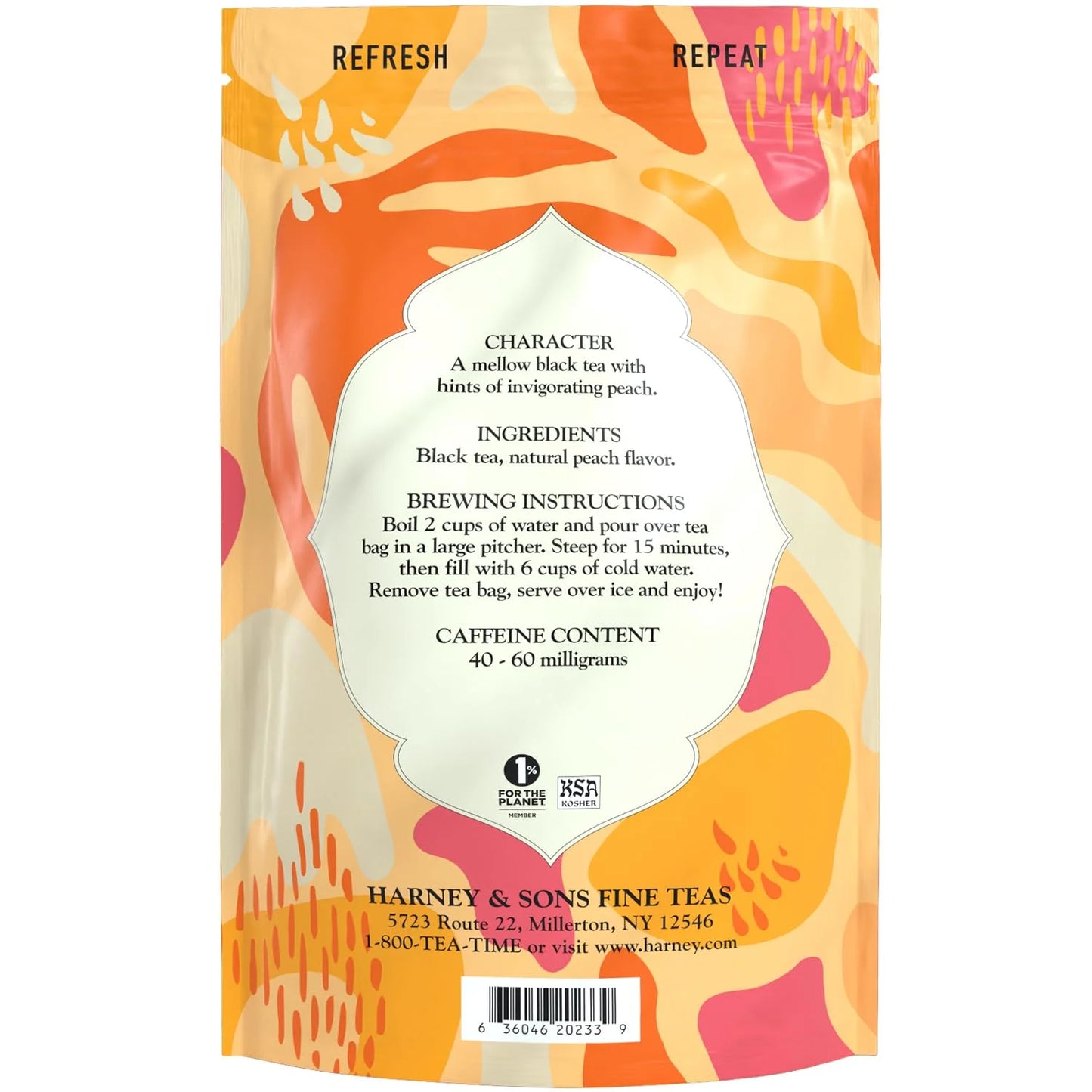 Harney & Sons Fresh Brew Organic Peach Black Iced Tea, 15 Tea Bags