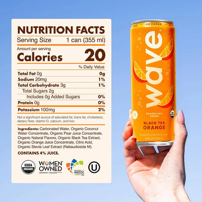 WAVE Organic Sparkling Drink, Soda Alternative, Black Tea Orange