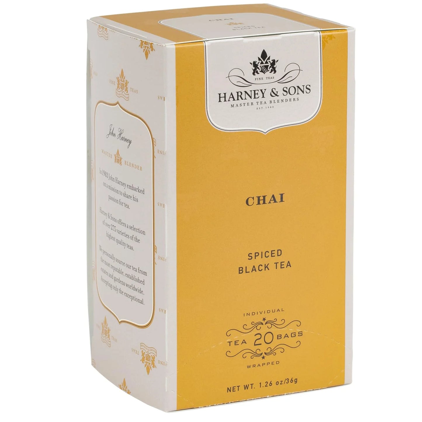 Harney & Sons Chai Black Tea Bags, 20 Count, Wrapped Tea Bags