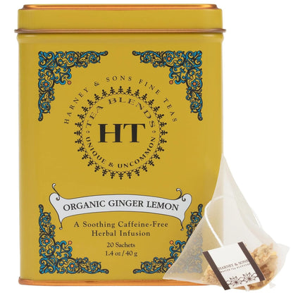 Harney & Sons HT Organic Ginger Lemon Herbal Tea, 20 Sachets in Tin