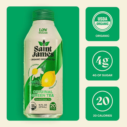Saint James Iced Tea Organic Green Tea, Original Green Tea, 12 Pack