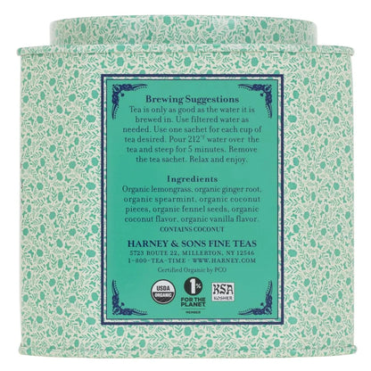 Harney & Sons Organic Coconut Mint Herbal Tea, 30 Sachets in Tin