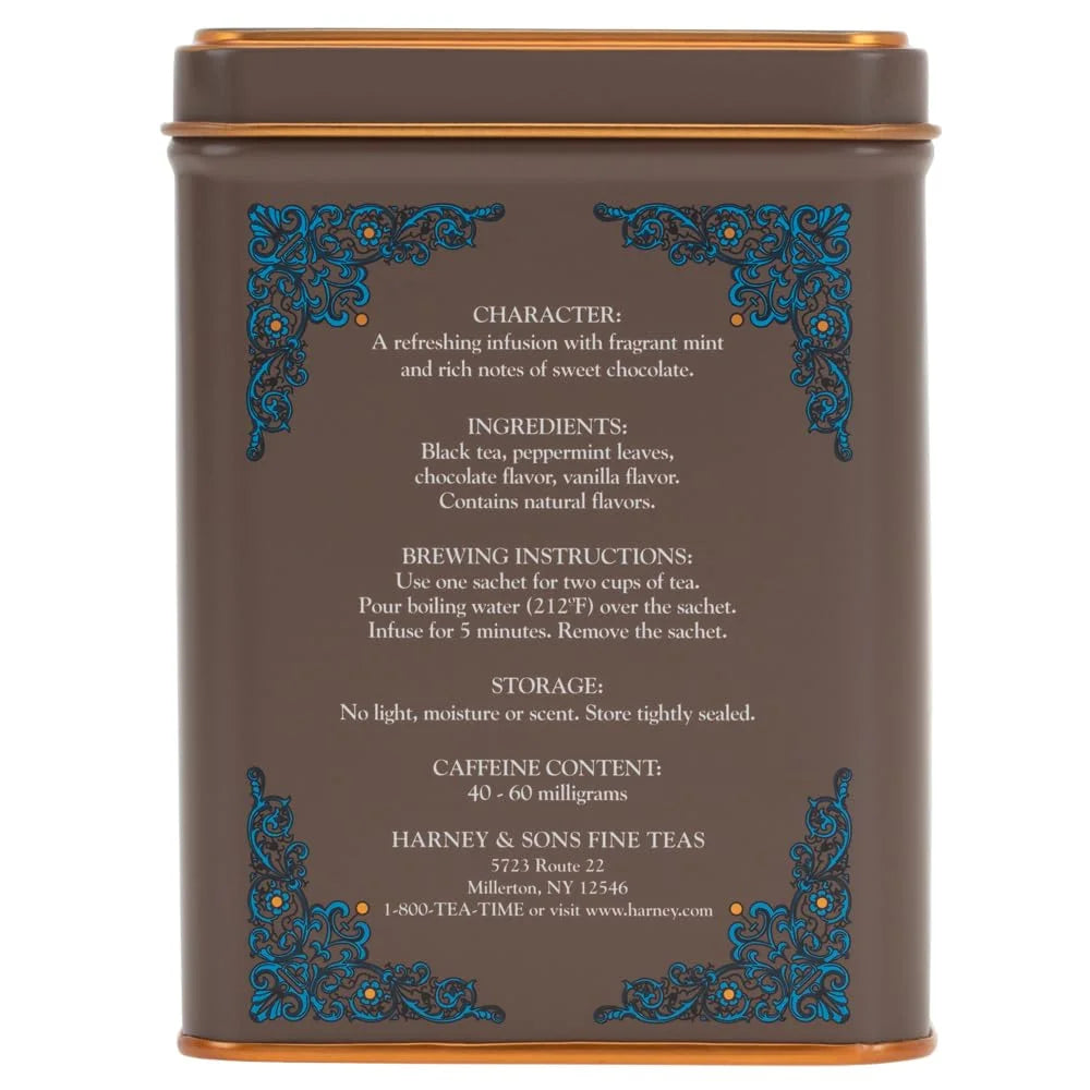 Harney and Sons Chocolate Mint, Flavored Black Tea - 20 Sachets per Tin (Pack of 2)