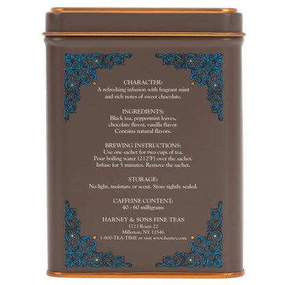 Harney and Sons Chocolate Mint, Flavored Black Tea - 20 Sachets per Tin (Pack of 2)