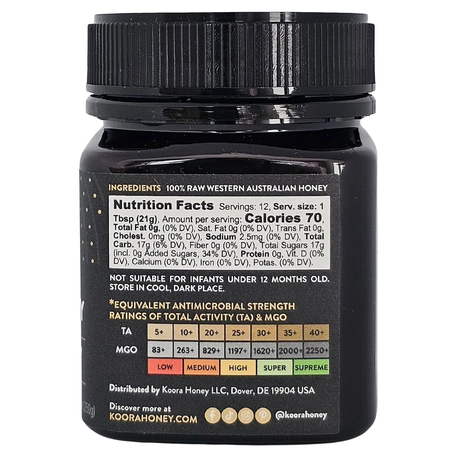 KOORA Jarrah Honey TA35+, Stronger than MGO 2000+ Manuka Honey, 8.8 oz
