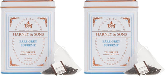 Harney & Sons Earl Grey Supreme, Black Tea, 20 Sachets (Pack of 2)