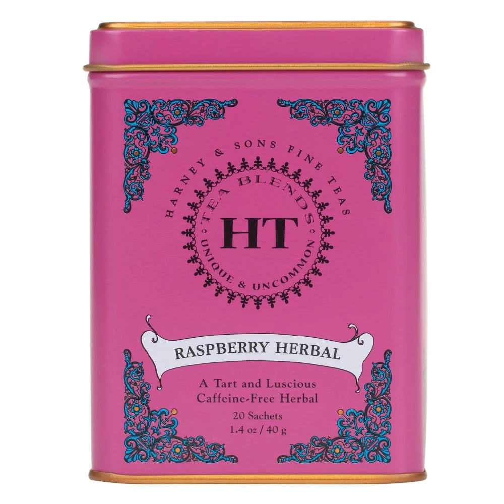 Harney & Sons HT Raspberry Herbal Tea, Caffeine Free, 20 Sachets Tin