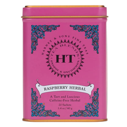 Harney & Sons HT Raspberry Herbal Tea, Caffeine Free, 20 Sachets Tin