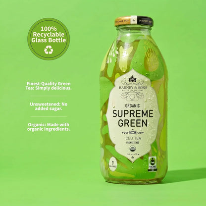 Harney & Sons Organic Supreme Green Iced Tea, 12 glass bottles, 16oz