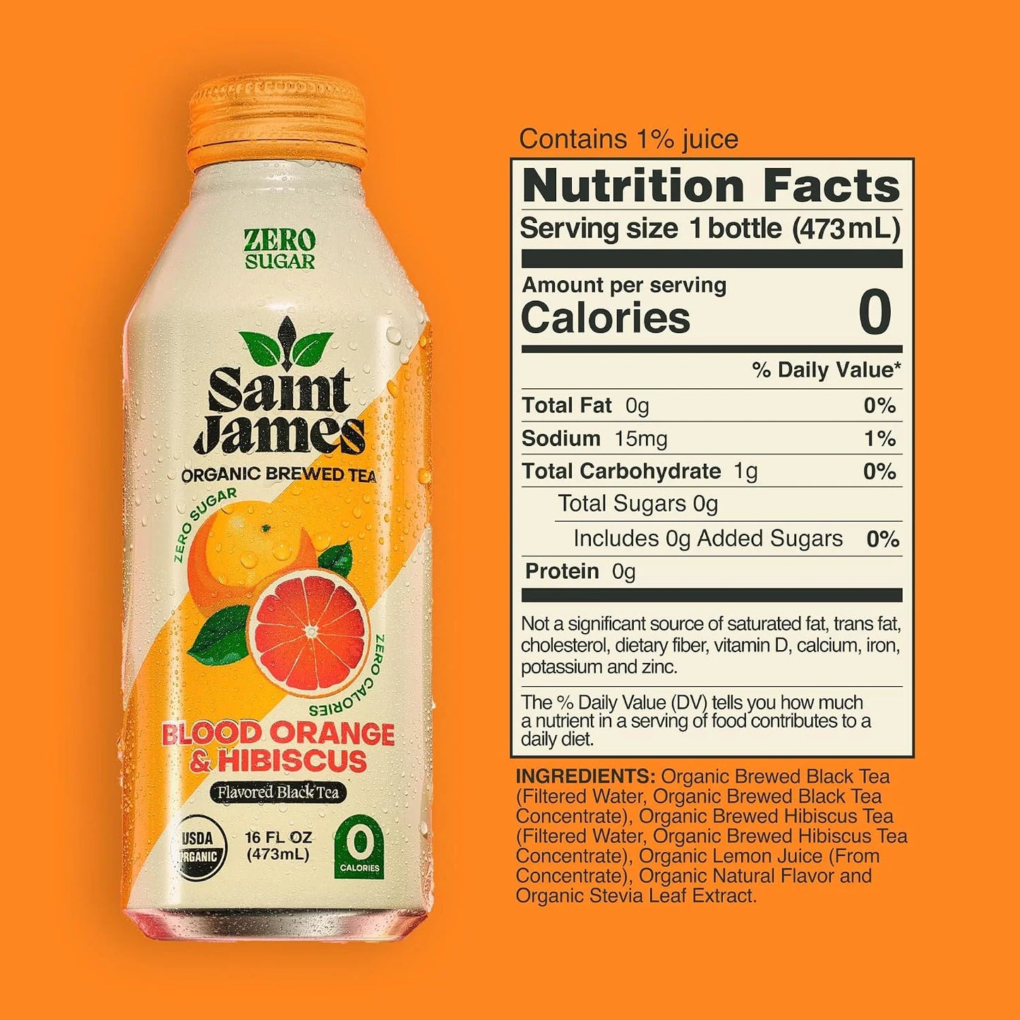 Saint James Iced Tea, Organic Black Tea, Blood Orange, 12 Pack