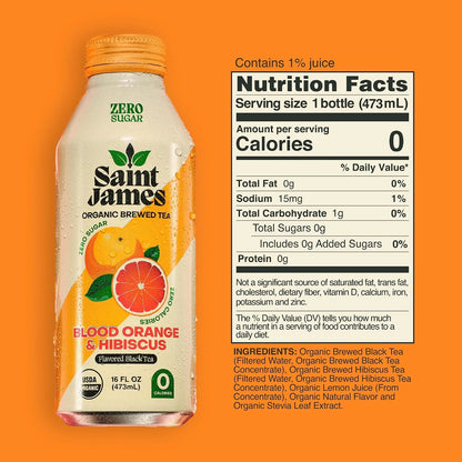 Saint James Iced Tea, Organic Black Tea, Blood Orange, 12 Pack