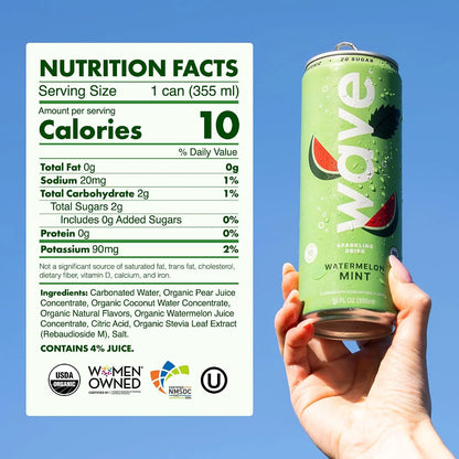 WAVE Organic Sparkling Drink, Soda Alternative, Watermelon Mint