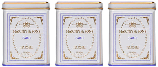 Harney & Sons Paris Black Tea Sachet Collection, All Natural - Classic Tin of 20 Sachets, 1.4 Ounce 20 Count (Pack of 3)