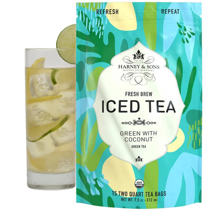 Harney & Sons Fresh Brew Organic Coconut Green Iced Tea, 15 Tea Bags