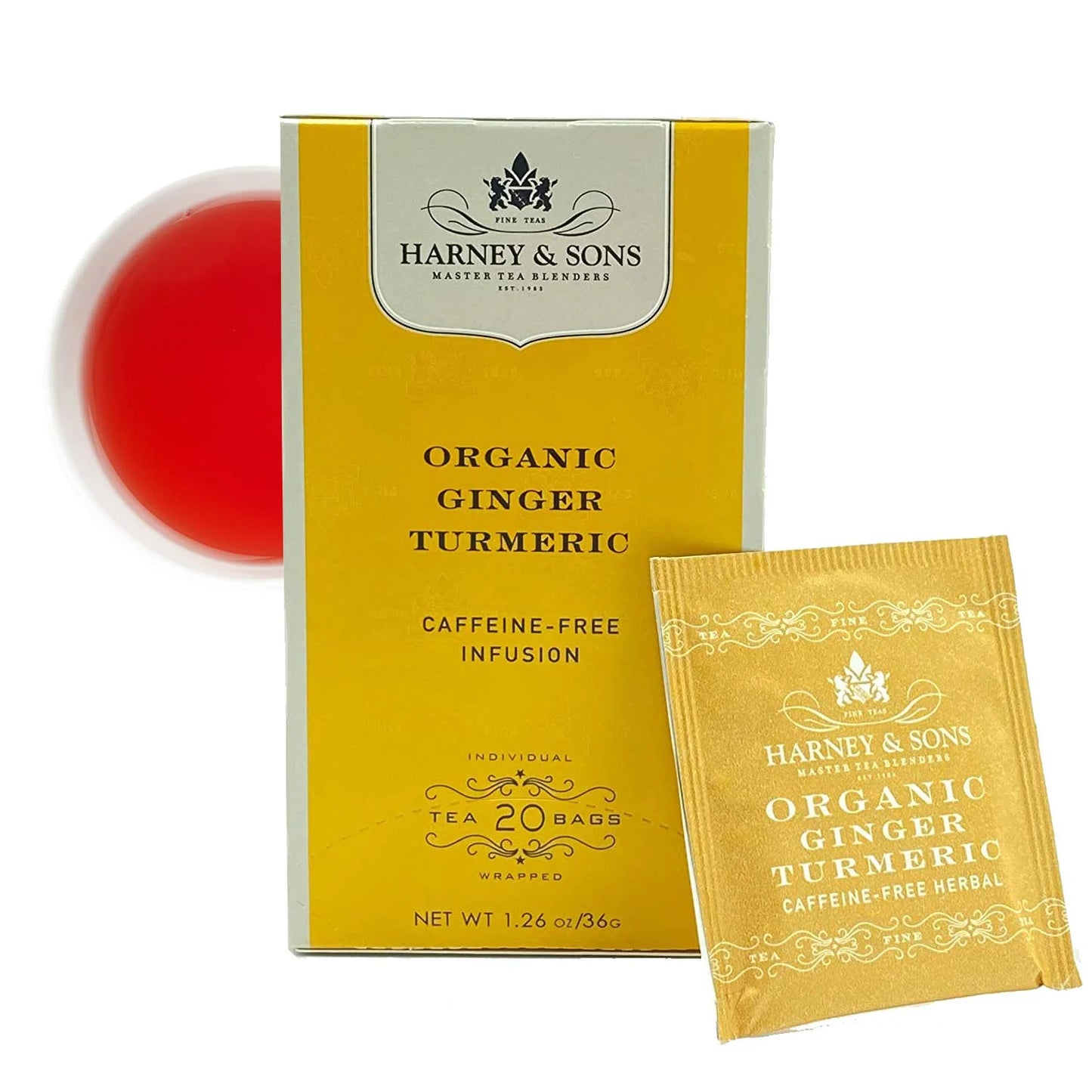 Harney & Sons Organic Ginger Turmeric Herbal Tea Bags, 20 Count