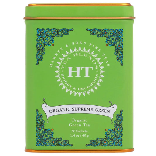 Harney & Sons HT Organic Supreme Green Tea, 20 Sachets, Tea Tin