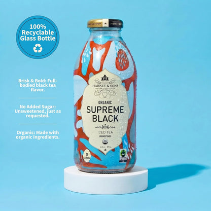 Harney & Sons Organic Supreme Black Iced Tea, 12 Glass Bottles, 16 oz