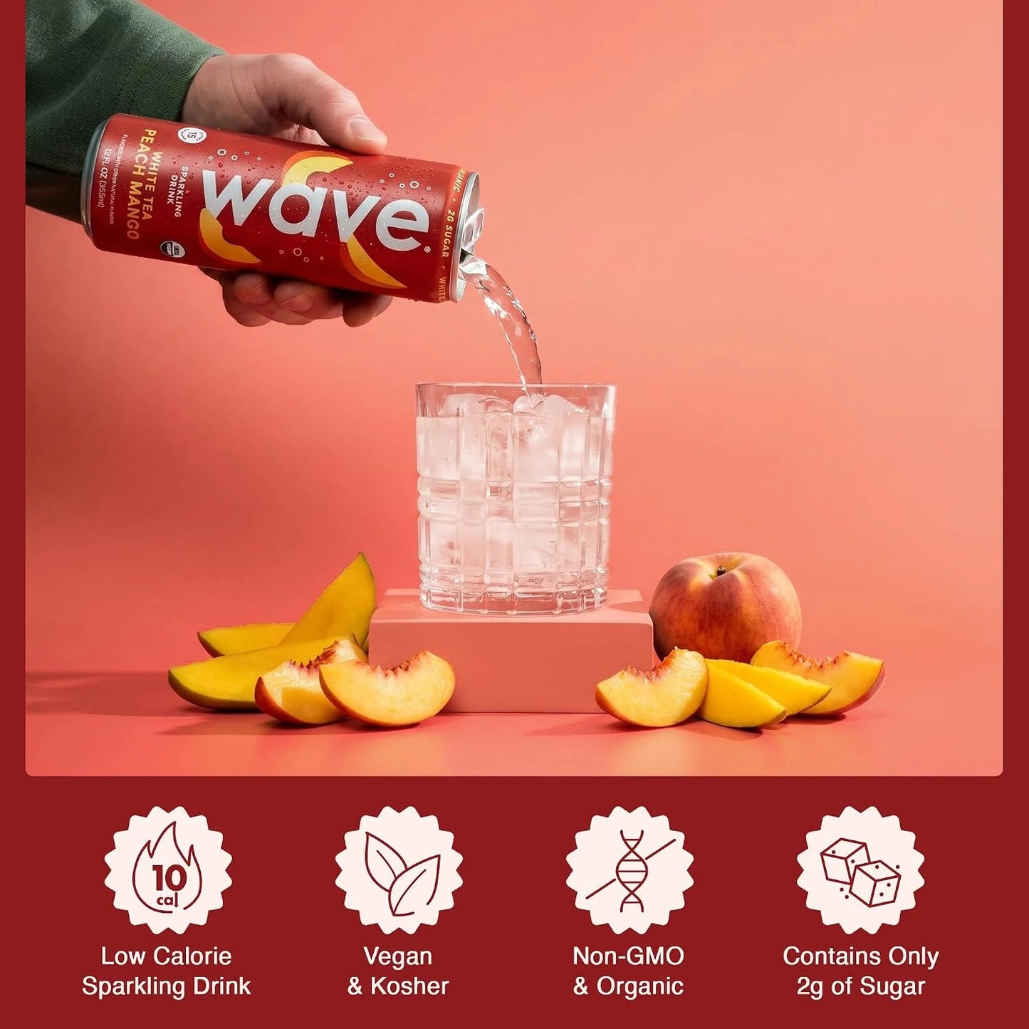WAVE Organic Sparkling Drink, Soda Alternative, White Tea Peach Mango