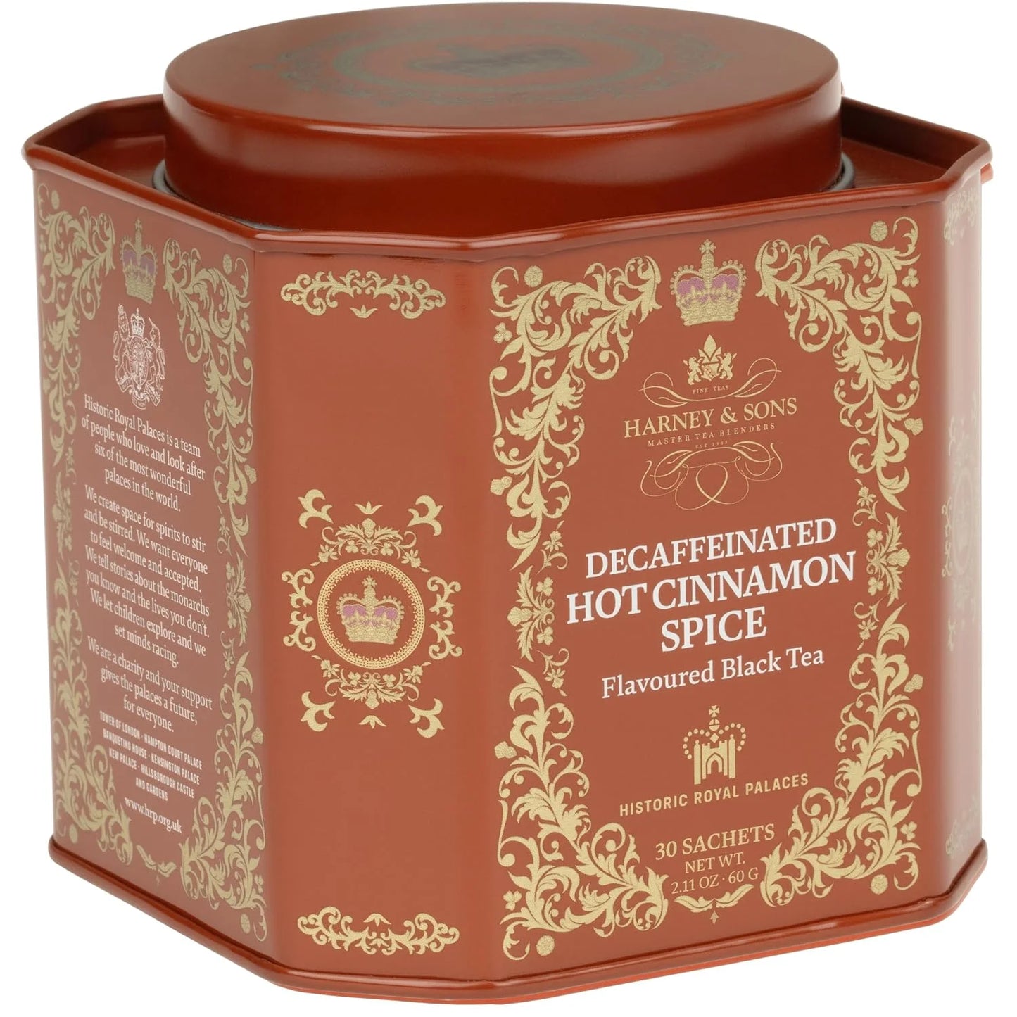 Harney & Sons Decaf Hot Cinnamon Spice Black Tea, 30 Sachets in Tin
