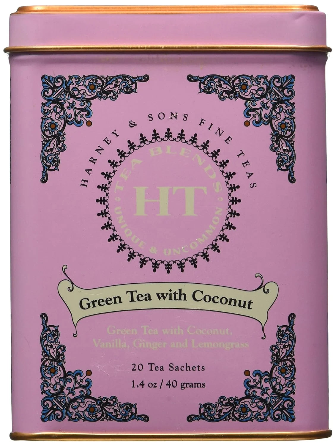 Harney and Sons Fine Teas, Green Tea with Coconut, 20 Sachets (Pack of 3)
